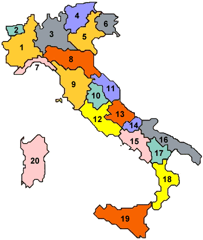 Italy by Region, Main Town Italy by Region, Main Town